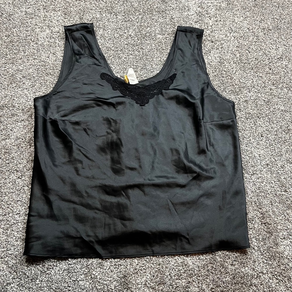 Escapades Camisole Womens 20W Black Satin Lace Trim Tank Top‎ Plus Size Lingerie